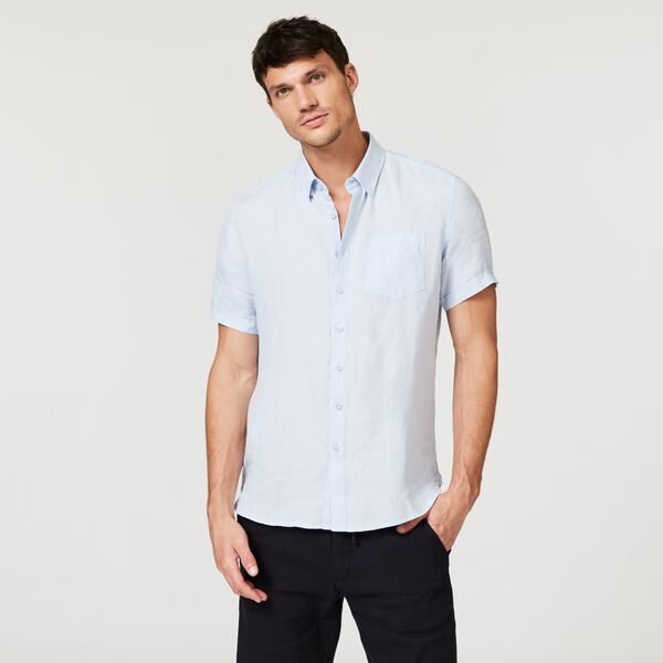 Blue Linen Short Sleeve Mens Shirt